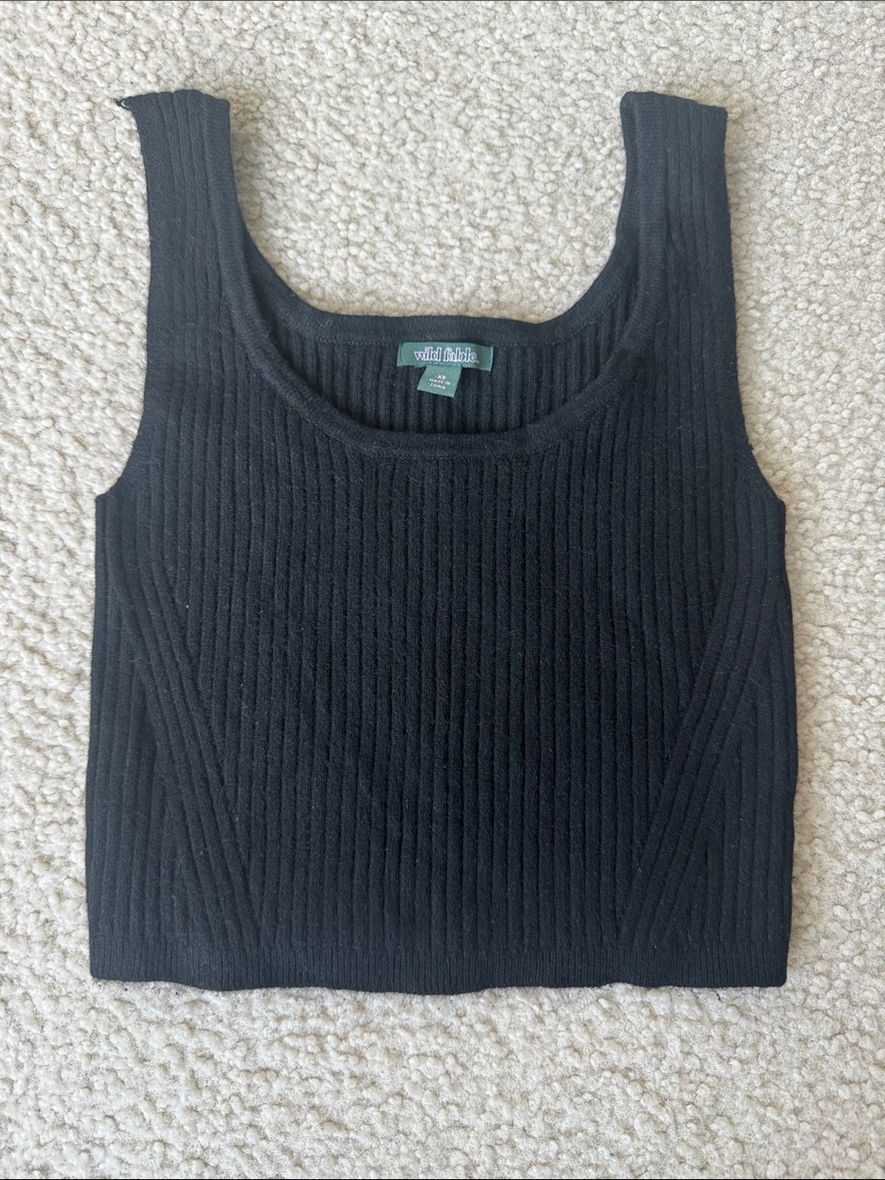 wild fable Black Ribbed Square-Neck Tank Top